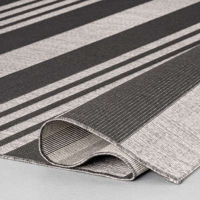 Gray Striped Synthetic 4' x 6' Easy-Care Outdoor Rug