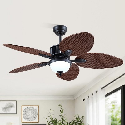 50 Inch Tropical Ceiling Fan with Light and Remote Glass Light Cover Palm Leaf Blades