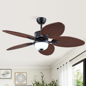 50 Inch Tropical Ceiling Fan with Light and Remote Glass Light Cover Palm Leaf Blades - 1 of 4