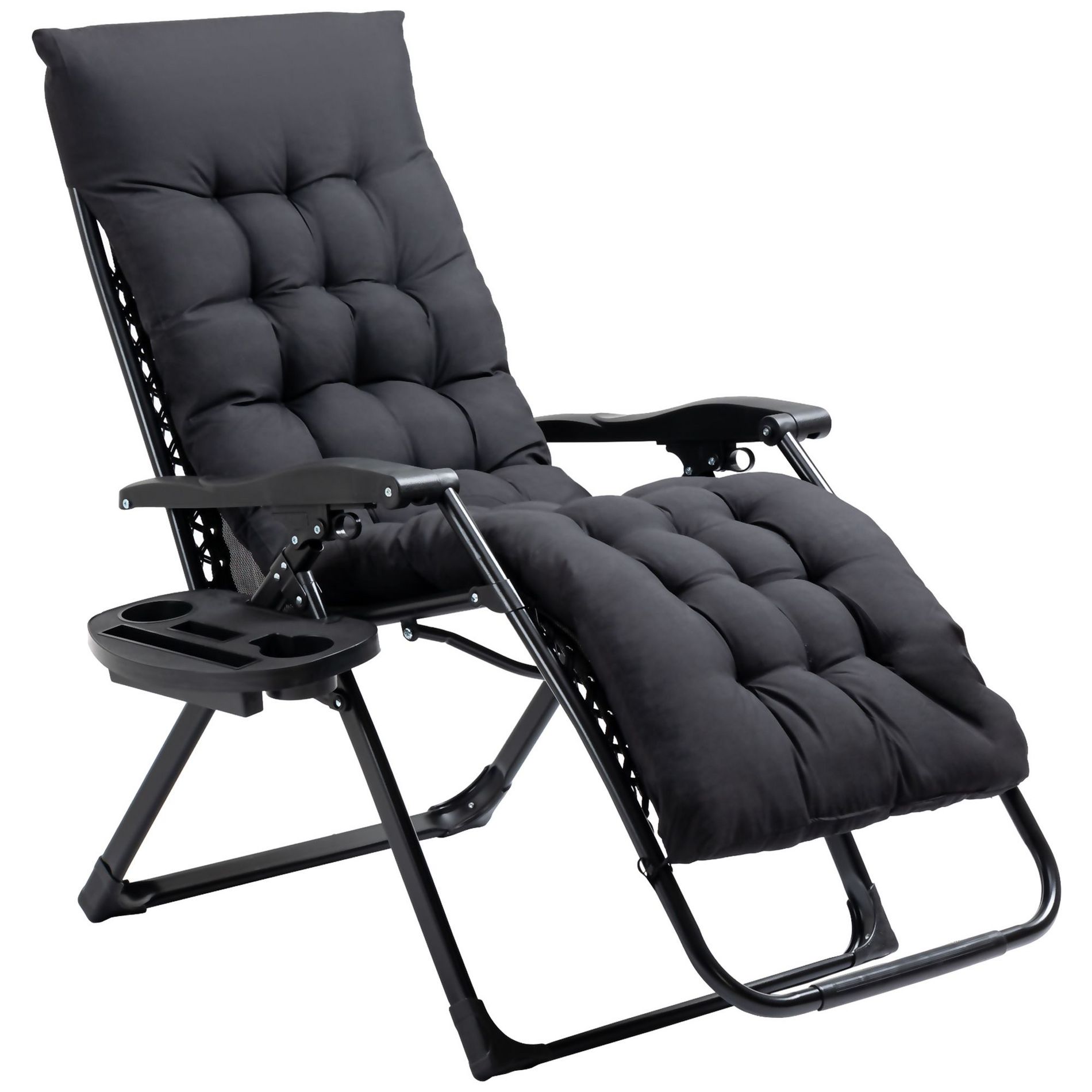 Okak Folding Zero Gravity Chair with Padded Cushion, Collapsible Chair with Side Tray, Portable Reclining Lounge Chair for Backyard, Black