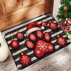 Lomsoe Christmas Plush Paw Print Rug with Santa Hat & Ornaments Suitable for Christmas, Winter, Entryway, Bedroom Christmas Gift. - 1 of 4