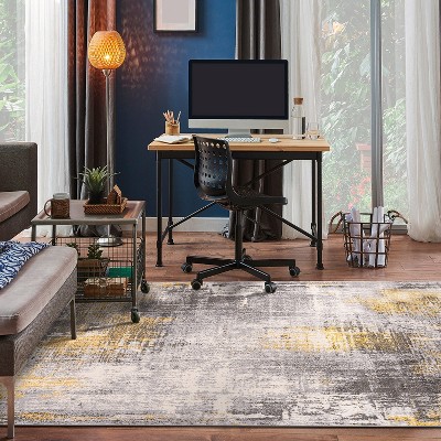 Yellow and Gray Abstract Synthetic 8' x 10' Area Rug