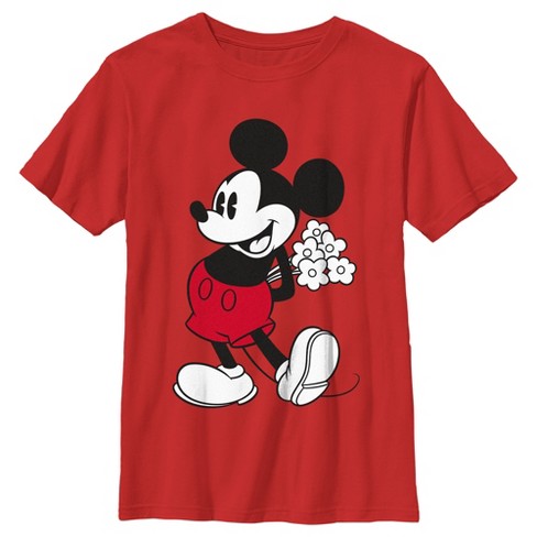 Boy\'s Mickey & Friends Classic Mouse Flowers T-shirt - Red - X Large :  Target