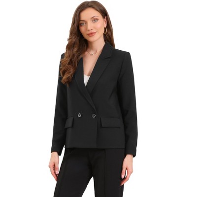 Allegra K Women Double Breasted Notched Lapel Long Sleeve Work Office Suit Jacket Blazer