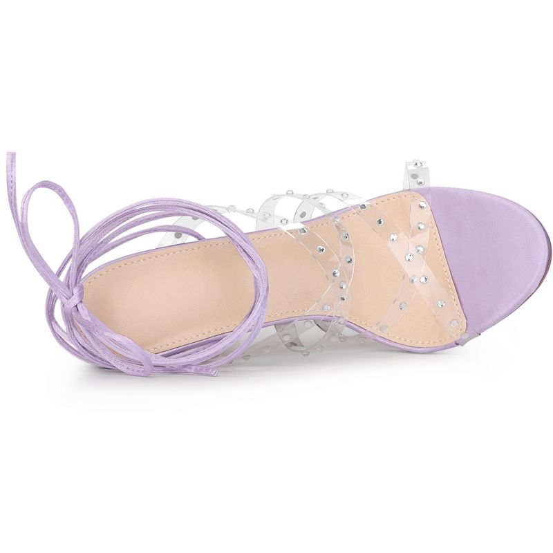 Allegra K Women's Satin Rhinestone Clear Strap Strappy Lace Up Stiletto Heel Sandals, 4 of 7