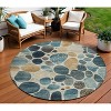 Teal Blue Beige And Ivory Geometric Washable Indoor Outdoor Area Rug - 2 of 4