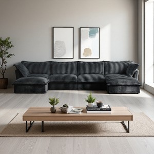 156.6" Corduroy Slipcovered U-Shaped Modular Sectional Sofa with French Edges & Removable Covers - 1 of 4