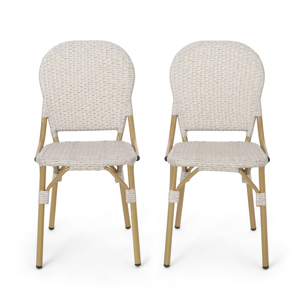 Arthur 2pk Outdoor Aluminum French Bistro Chairs - Gray/Bamboo - Christopher Knight Home