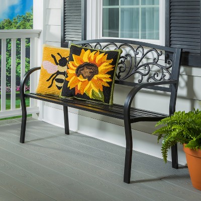 Evergreen Black Metal Scrollwork Garden Bench