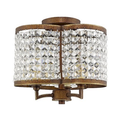 Palacial Bronze 3-Light Semi-Flush Mount with Clear Crystal Shade