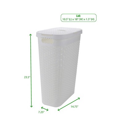 White Slim Rectangular Wicker Laundry Hamper with Lid
