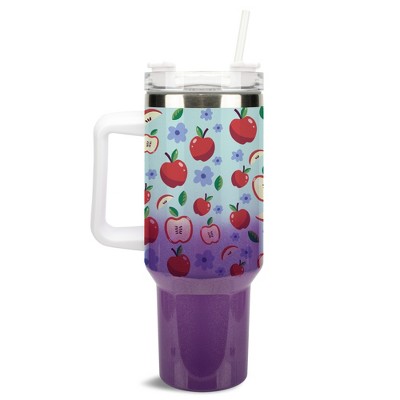 100 North Sweet Red Apples & Blue Flowers 40 oz. Stainless Steel, Large Water Bottle Coffee Mug, Spill & Leak Resistant, Thermal Travel Tumbler with