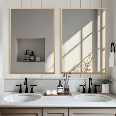 Lirago 36" Modern Gold Framed Bathroom Mirror Sleek Rectangular Vanity Mirror with Easy Installation for Bathroom Bedroom or Entryway Set of 2