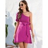 Women Tunic Dress One Shoulder Bodycon Dresses Short Sleeve Sexy Cocktail Party Mini Dress - 4 of 4
