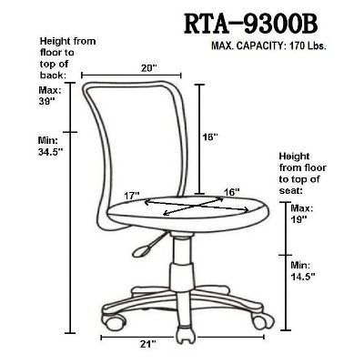 Black Mesh Adjustable Task Chair with Swivel and Fabric Seat