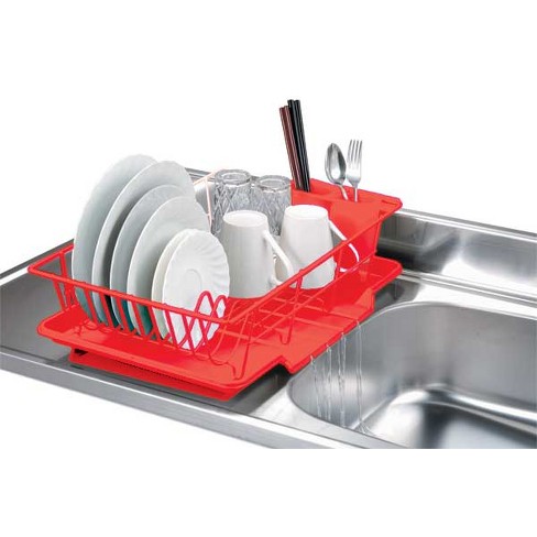 Home Basics 3 Piece Rust-resistant Vinyl Dish Drainer With Self-draining  Drip Tray, Red : Target