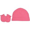 Everyday Kids 8-Piece Baby Girls Hat and Mittens Set – 4 Cotton Beanies and 4 No-Scratch Mittens for Newborns – Pink Fox Print - 3 of 4