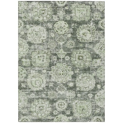 Artichoke Green And Olive Green Floral Washable Indoor Outdoor Area Rug