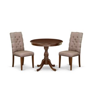 3-Piece Mahogany Finish Solid Wood Top Button Tufted Upholstered Dining Room Set (Seats-4) - 1 of 4