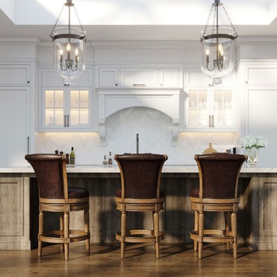 Walnut Swivel Backless Saddle Style Wood Leather Stool