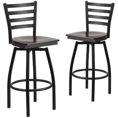 Emma and Oliver 2 Pack Ladder Back Swivel Metal Barstool