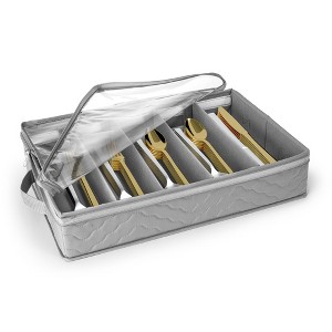 Sorbus Fabric Chest Flatware & Silverware Organizer Box with Zipper Clear Lid & Adjustable Divider - 1 of 4