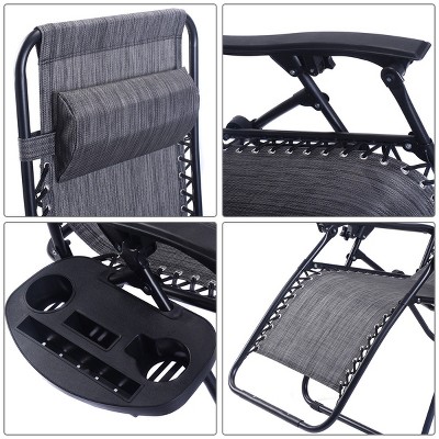 Gray Steel Zero Gravity Reclining Beach Lounger with Utility Tray