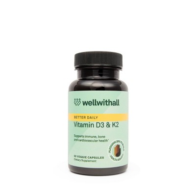 WellWithAll Vitamin D3 & K2 Capsules - 60ct