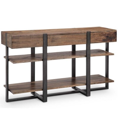 Magnussen Home Prescott Modern Reclaimed Wood Rectangular Console Table in Rustic Honey