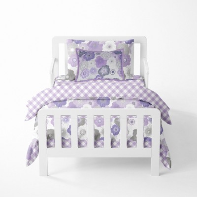 Bacati - Watercolor Floral Purple Gray 5 pc Toddler Bedding Set