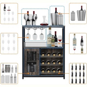 3-Tier Bar Cabinet with Detachable Wine Rack, Adjustable Shelves, Glass Holders, Buffet Sideboard for Dining Room Kitchen Living Room - 1 of 4