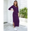Coolmee Women Casual Maxi Dress Quarter-Zip Neck 3/4 Sleeve Slim Slit Pullover Hoodie Long Dress with Front Pocket - 3 of 4