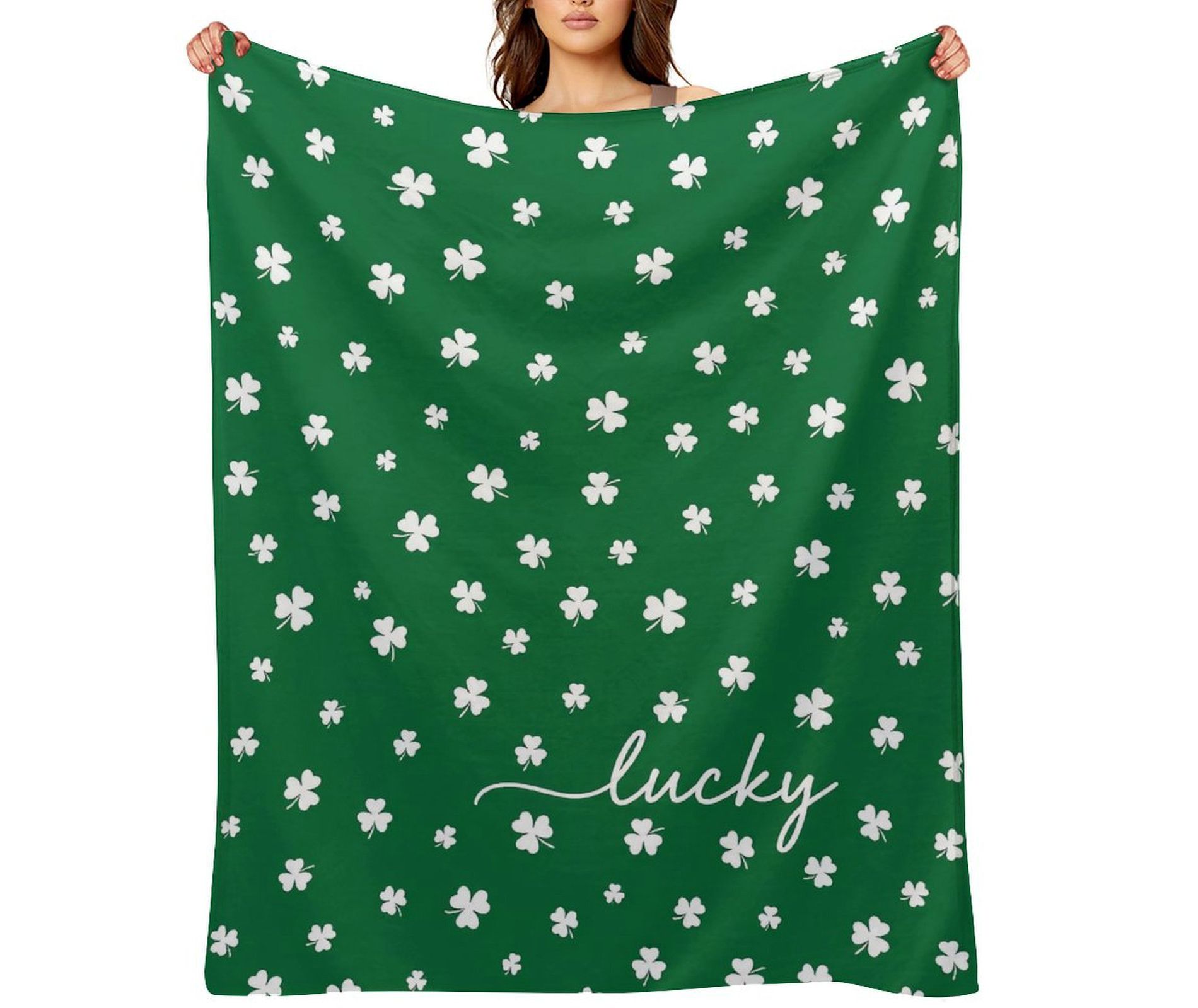 St. Patrick's Day Flannel Blanket Throw, Irish Clover Shamrock Green Soft Fuzzy Plush Cozy Fleece Blankets for Couch Sofa Bed Lounging 30x40 inches