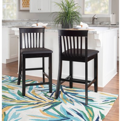 Torino Black Wood and Faux Leather Counter Stool, 24" Seat Height