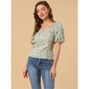 Allegra K Women's Puff Sleeve Square Neck Peasant Floral Blouse - 4 of 4