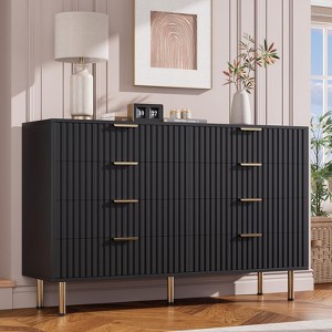 8 Drawer Fluted Dresser for Bedroom, Wide Modern Chest of Drawers, Long Double Dresser TV Stand, Wooden Organizer for Living Room, Hallway - 1 of 4