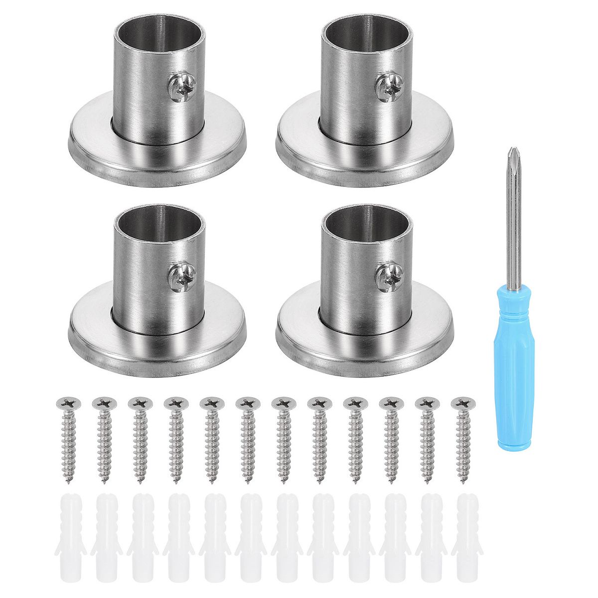 Unique Bargains Stainless Steel Brushed Finish Durable Rust Resistant High-Leg Closet Rod Holder with Cover 4 Pcs