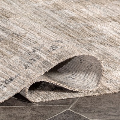 Aine Beige Geometric Washable Synthetic Square Area Rug