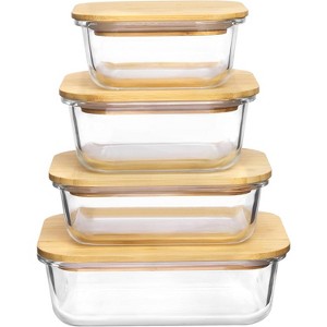 4-Pack Glass Food Storage Containers with Bamboo Lids, Microwave & Oven Safe - 1 of 4