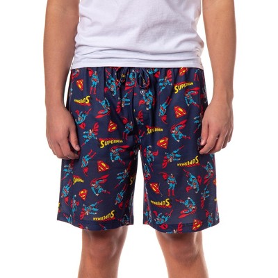 DC Comics Superman Pajama Shorts Men's All Over Print Lounge Bottoms Navy Blue