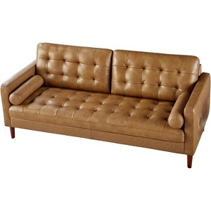 AMERLIFE Mid-Century Modern Genuine Leather Sofa, Comfy Couch for Living Room - 1 of 4