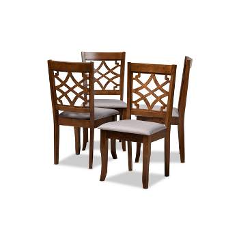 Set of 4 Mael Fabric Upholstered Wood Dining Chairs Gray/Walnut - Baxton Studio: Elegant Cut-Out Back, Foam-Padded, Saber Legs