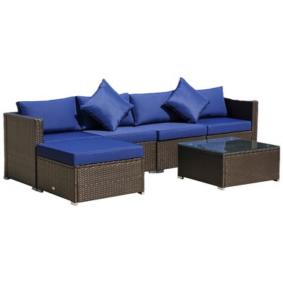 Outsunny 6 Pieces Outdoor PE Rattan Sofa Set, Sectional Conversation Wicker Patio Couch Furniture Set with Cushions and Coffee Table
