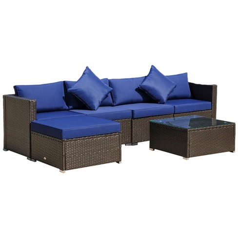 Outsunny 6 Pieces Patio Furniture Sets Outdoor Wicker Conversation Pe  Rattan Sectional Sofa Set With Ottoman, Tempered Glass Desktop, Blue :  Target