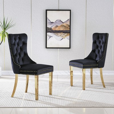 NicBex High-End Velvet Upholstered Tufted Dining Chairs Set of 2 with Mirrored Steel Legs,Modern Accent Chairs for Dining Room,Office