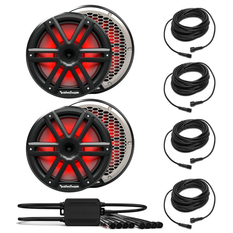 Rockford Fosgate 2 Pair M2-10HB M2 Series 10" Horn Marine Black & Stainless Grilles Included + (1) PMX-RGB Optix LIght Controller + (4) RGB-25 25' ..., 1 of 7