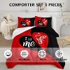 Hachikiko Queen "You & Me" Couples Bedding Set - Black & Red Comforter with 2 Pillowcases, Romantic Design for Adults - 3 of 4