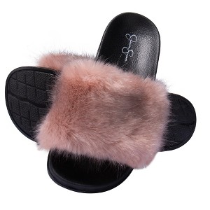 Jessica Simpson Womens Fuzzy Open Toe Slide Slipper - 1 of 4