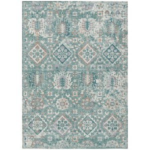 Pale Aqua And Copper Floral Medallion Washable Indoor Outdoor Area Rug - 1 of 4