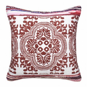 HomeRoots 20" X 20" Red White Purple And Pink 100% Cotton Geometric Zippered Pillow - 1 of 4